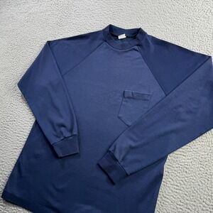 Vintage Campus Shirt Mens Large 20x26 Blue Long Sleeve Pocket Tee 60s 70s